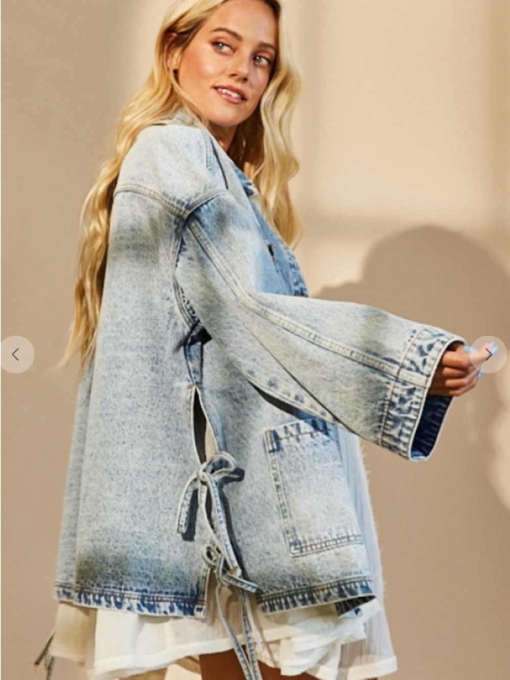 Light Wash Denim Tie-Side Jacket